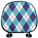 White Blue And Red Argyle Pattern Print Car Headrest Covers