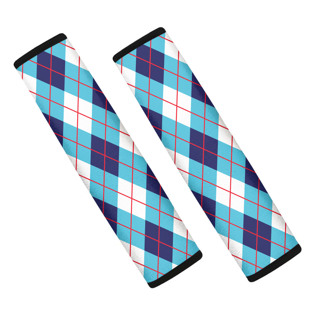 White Blue And Red Argyle Pattern Print Car Seat Belt Covers