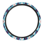 White Blue And Red Argyle Pattern Print Car Steering Wheel Cover