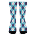 White Blue And Red Argyle Pattern Print Crew Socks