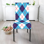 White Blue And Red Argyle Pattern Print Dining Chair Slipcover