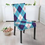 White Blue And Red Argyle Pattern Print Dining Chair Slipcover