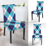 White Blue And Red Argyle Pattern Print Dining Chair Slipcover
