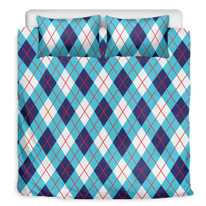 White Blue And Red Argyle Pattern Print Duvet Cover Bedding Set