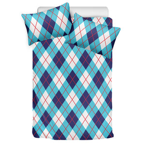 White Blue And Red Argyle Pattern Print Duvet Cover Bedding Set