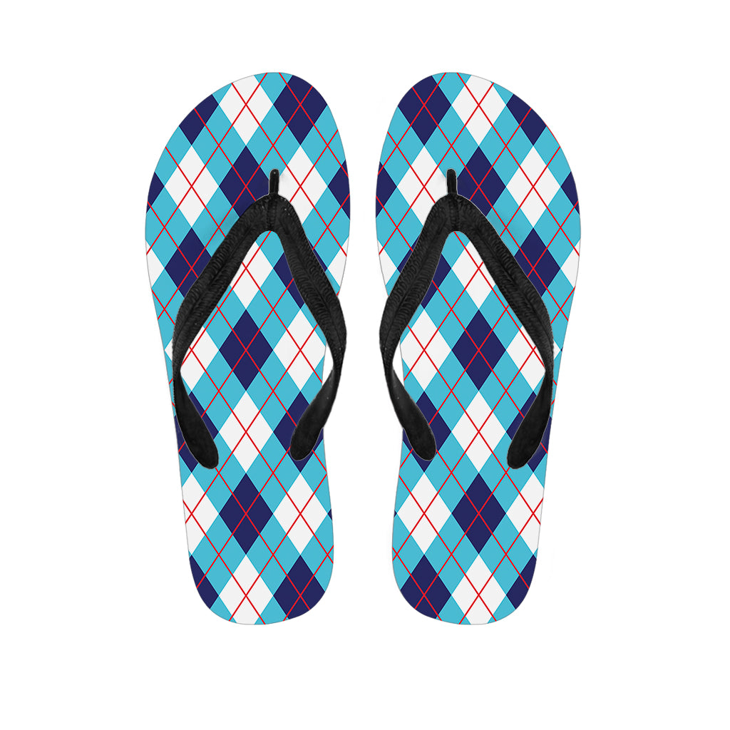 White Blue And Red Argyle Pattern Print Flip Flops