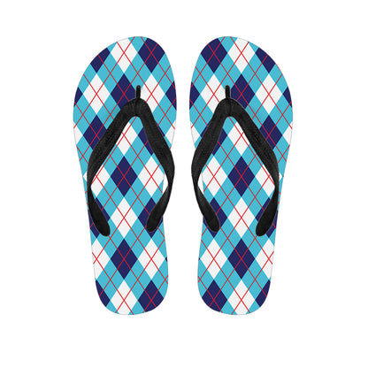 White Blue And Red Argyle Pattern Print Flip Flops