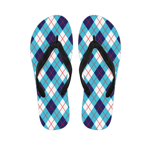 White Blue And Red Argyle Pattern Print Flip Flops