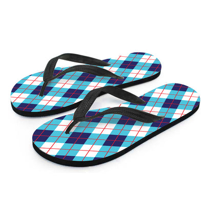 White Blue And Red Argyle Pattern Print Flip Flops