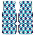White Blue And Red Argyle Pattern Print Front and Back Car Floor Mats