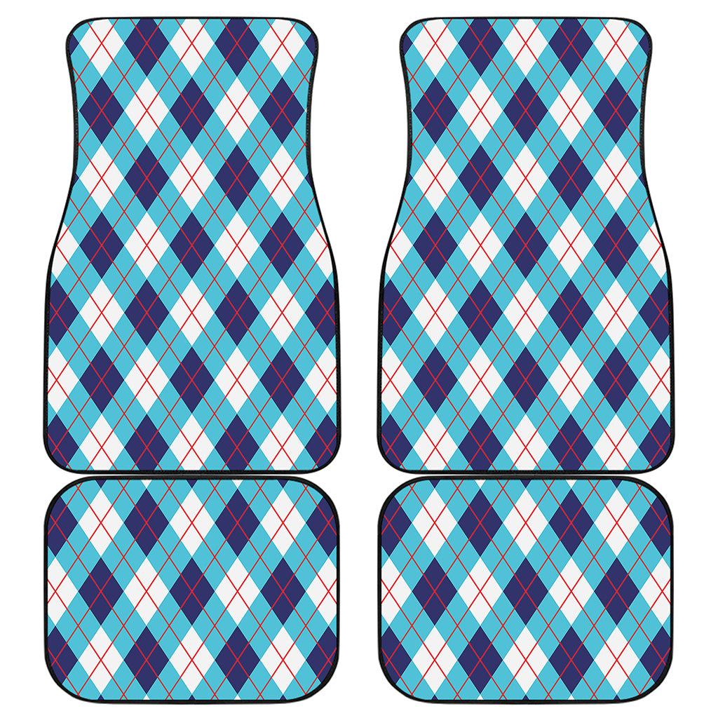 White Blue And Red Argyle Pattern Print Front and Back Car Floor Mats