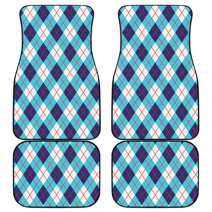 White Blue And Red Argyle Pattern Print Front and Back Car Floor Mats