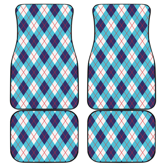 White Blue And Red Argyle Pattern Print Front and Back Car Floor Mats