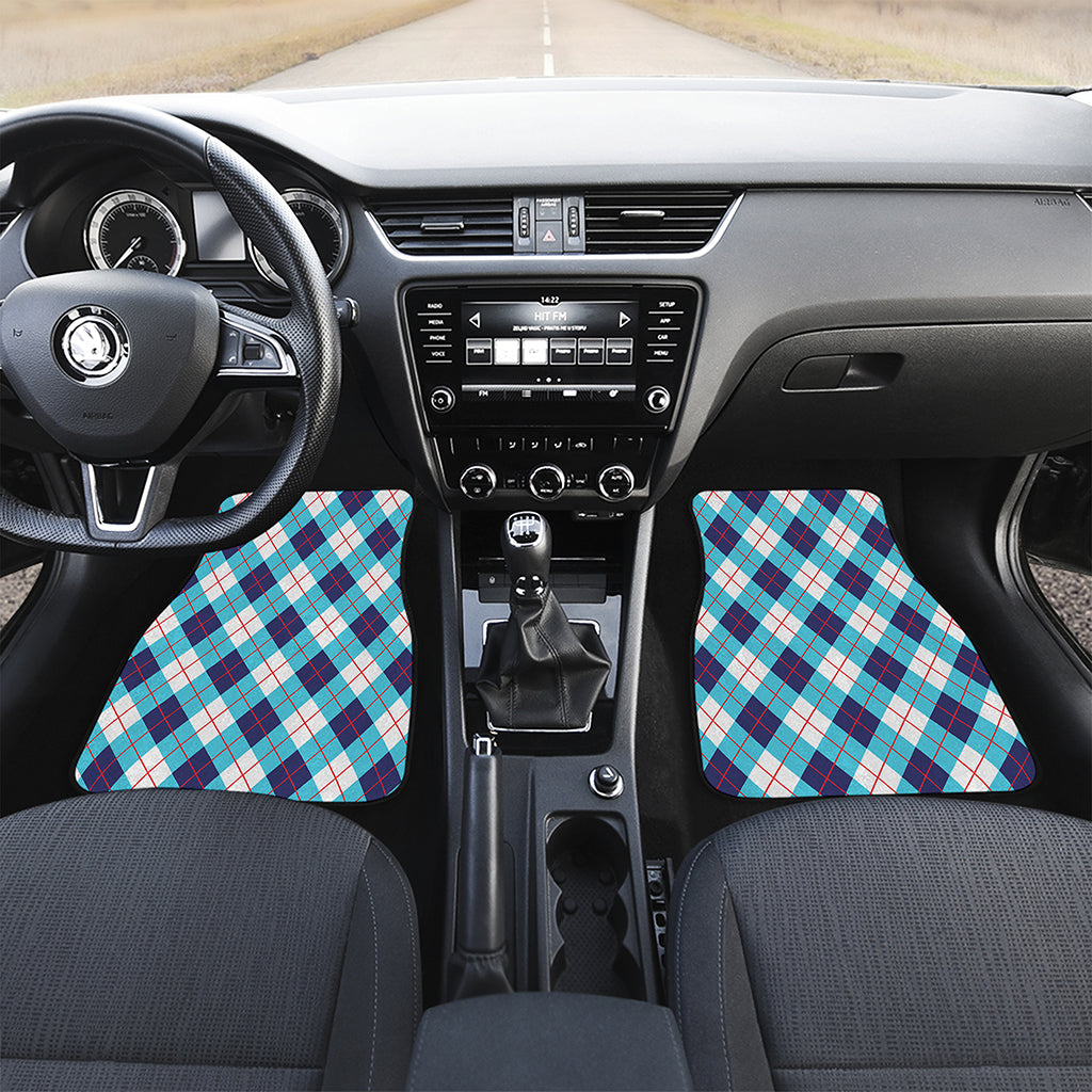 White Blue And Red Argyle Pattern Print Front and Back Car Floor Mats