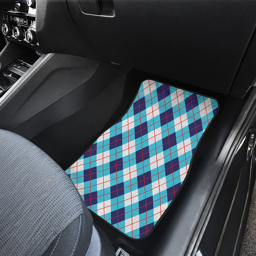 White Blue And Red Argyle Pattern Print Front and Back Car Floor Mats