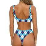 White Blue And Red Argyle Pattern Print Front Bow Tie Bikini