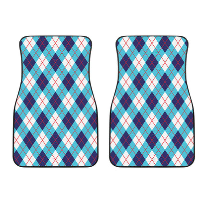 White Blue And Red Argyle Pattern Print Front Car Floor Mats