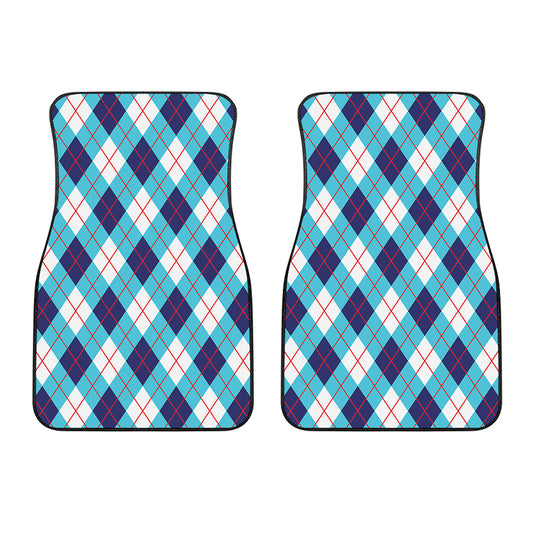 White Blue And Red Argyle Pattern Print Front Car Floor Mats