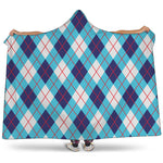 White Blue And Red Argyle Pattern Print Hooded Blanket