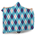 White Blue And Red Argyle Pattern Print Hooded Blanket