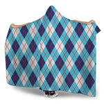 White Blue And Red Argyle Pattern Print Hooded Blanket