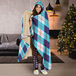 White Blue And Red Argyle Pattern Print Hooded Blanket