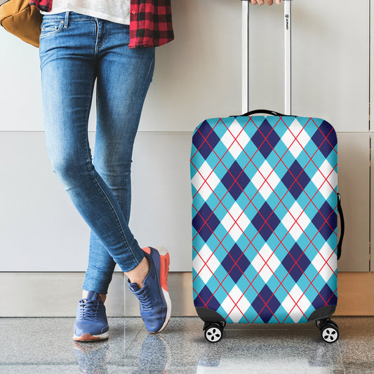 White Blue And Red Argyle Pattern Print Luggage Cover