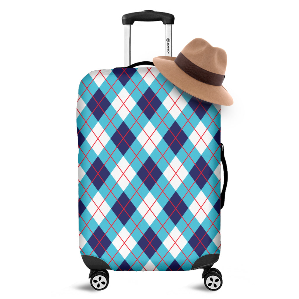 White Blue And Red Argyle Pattern Print Luggage Cover