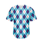 White Blue And Red Argyle Pattern Print Men's Baseball Jersey