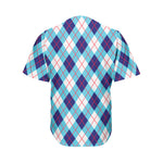 White Blue And Red Argyle Pattern Print Men's Baseball Jersey