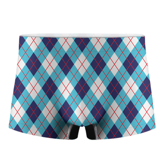 White Blue And Red Argyle Pattern Print Men's Boxer Briefs