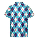 White Blue And Red Argyle Pattern Print Men's Short Sleeve Shirt