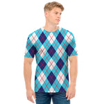 White Blue And Red Argyle Pattern Print Men's T-Shirt