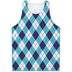 White Blue And Red Argyle Pattern Print Men's Tank Top