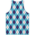 White Blue And Red Argyle Pattern Print Men's Tank Top