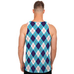 White Blue And Red Argyle Pattern Print Men's Tank Top