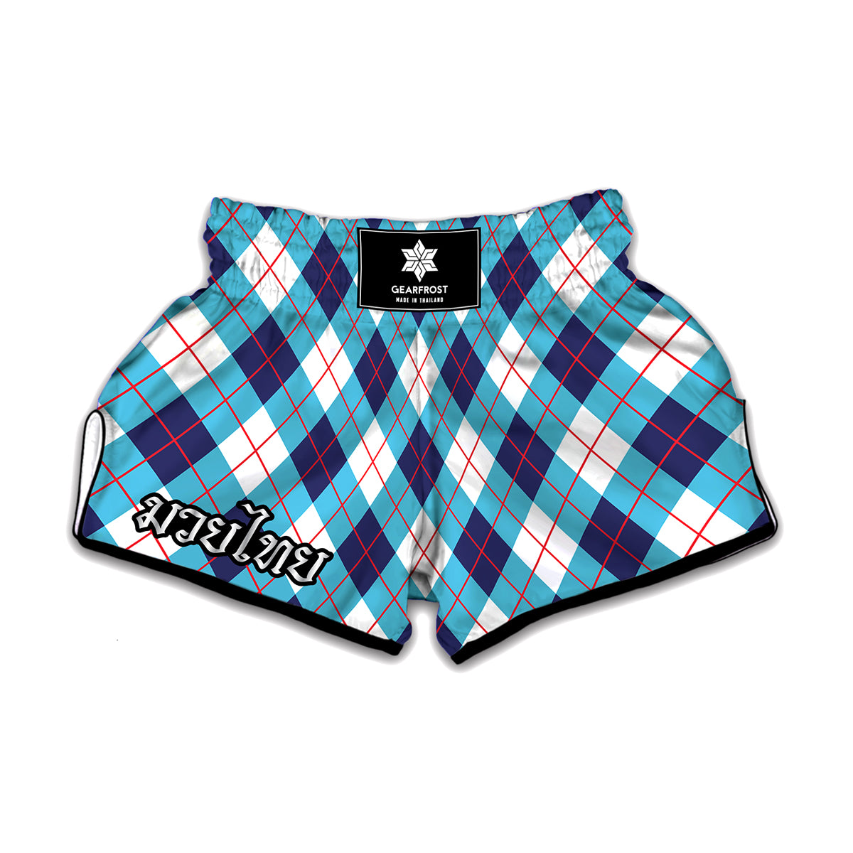 White Blue And Red Argyle Pattern Print Muay Thai Boxing Shorts