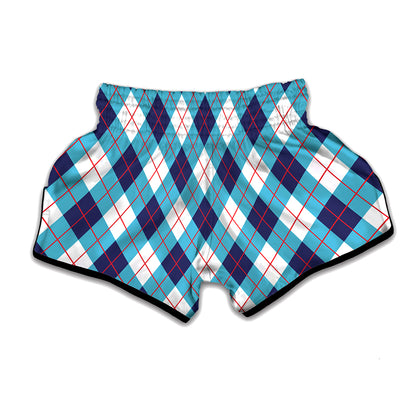 White Blue And Red Argyle Pattern Print Muay Thai Boxing Shorts