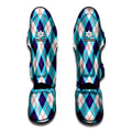 White Blue And Red Argyle Pattern Print Muay Thai Shin Guards