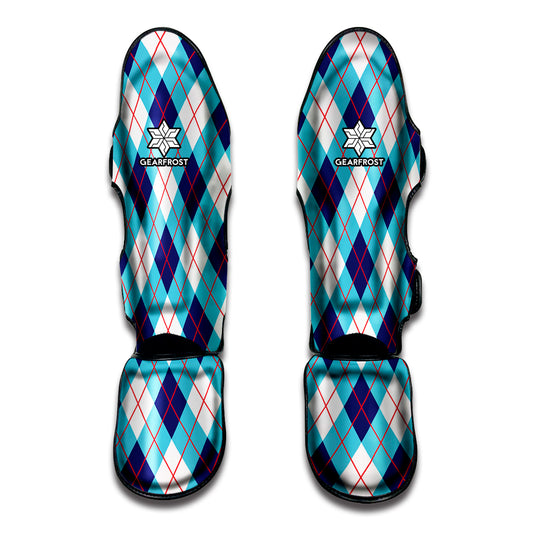 White Blue And Red Argyle Pattern Print Muay Thai Shin Guard