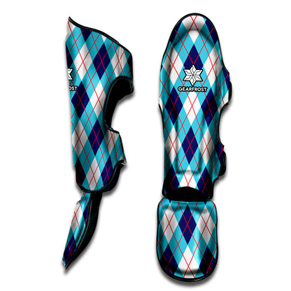 White Blue And Red Argyle Pattern Print Muay Thai Shin Guard