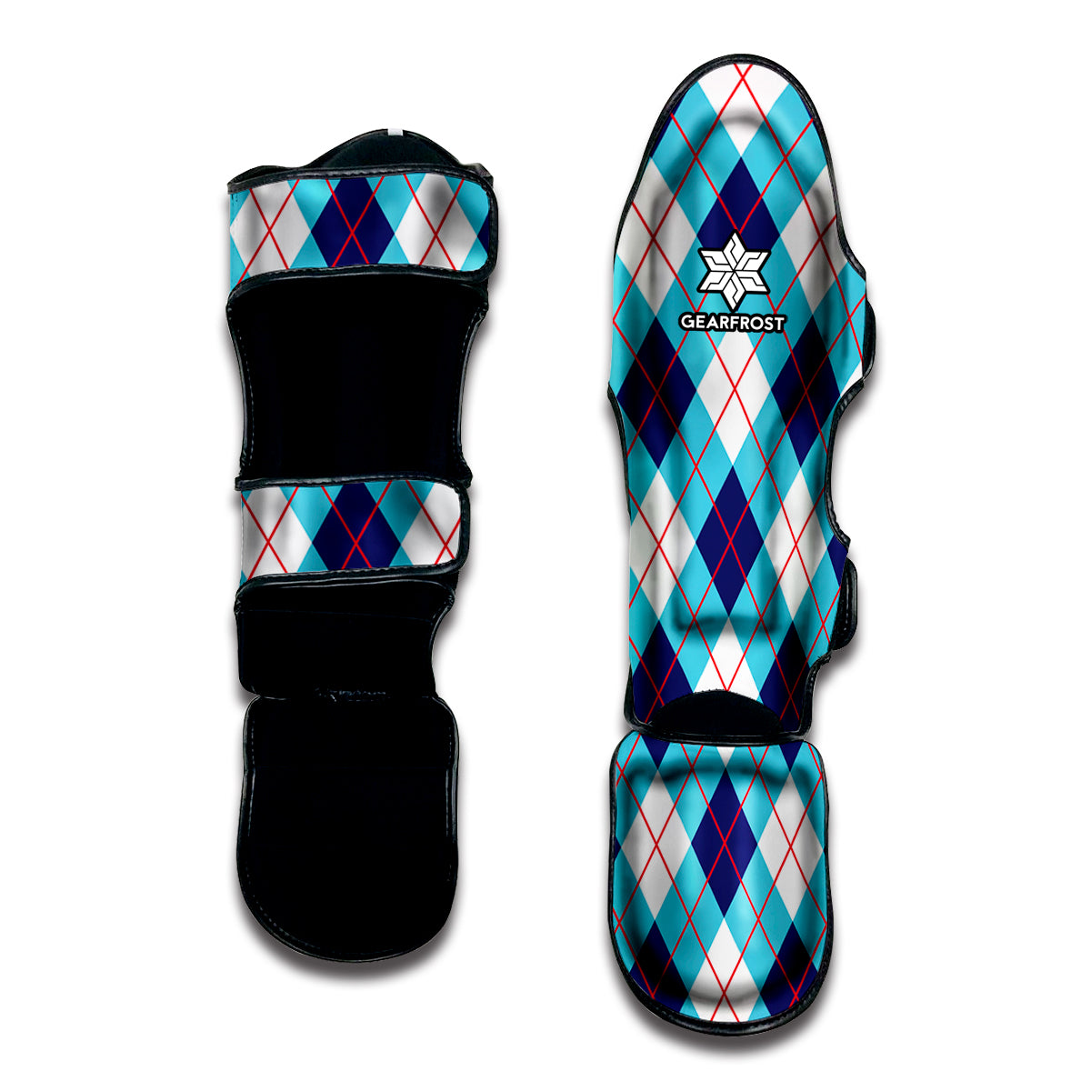 White Blue And Red Argyle Pattern Print Muay Thai Shin Guard