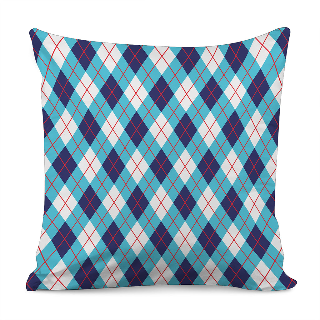 White Blue And Red Argyle Pattern Print Pillow Cover