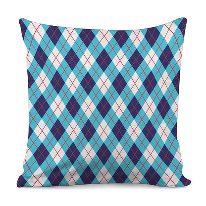 White Blue And Red Argyle Pattern Print Pillow Cover
