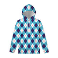 White Blue And Red Argyle Pattern Print Pullover Hoodie