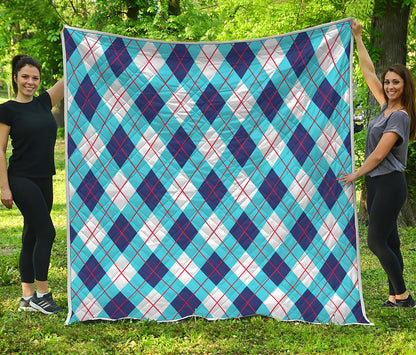 White Blue And Red Argyle Pattern Print Quilt