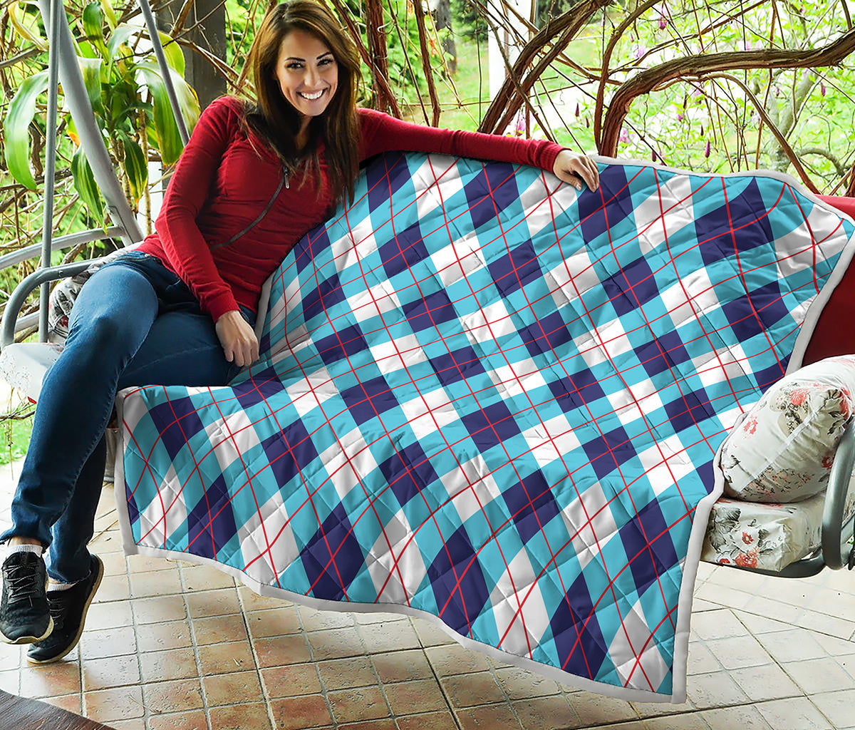White Blue And Red Argyle Pattern Print Quilt