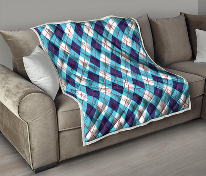 White Blue And Red Argyle Pattern Print Quilt