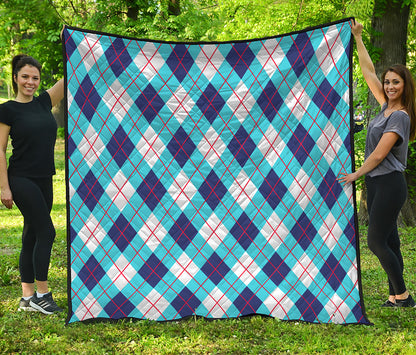 White Blue And Red Argyle Pattern Print Quilt
