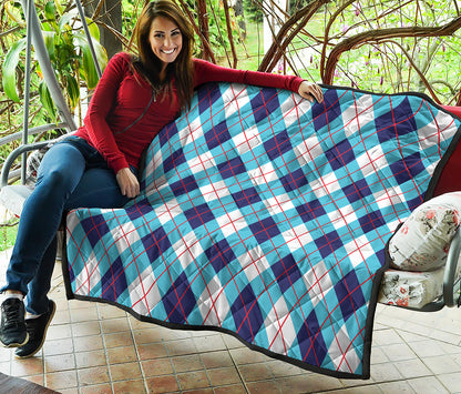 White Blue And Red Argyle Pattern Print Quilt